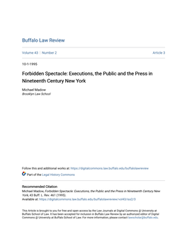 Executions, the Public and the Press in Nineteenth Century New York