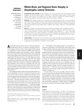 Whole-Brain and Regional Brain Atrophy in Amyotrophic Lateral