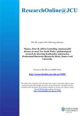 Controlling Communicable Diseases in Rural New South Wales: Epidemiological Research for Directing Health Policy and Practice