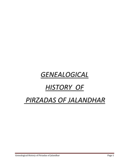 Genealogical History of Pirzadas of Jalandhar