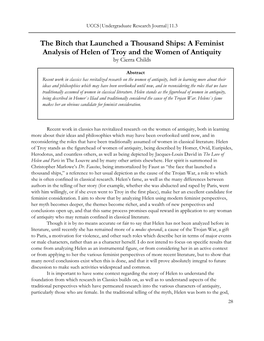 The Bitch That Launched a Thousand Ships: a Feminist Analysis of Helen of Troy and the Women of Antiquity by Cierra Childs