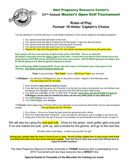 22Nd Annual Master's Open Golf Tournament Rules of Play Format