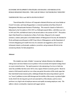 Economic Development Strategies and Macro- and Micro-Level Human Resource Policies: the Case of India's 