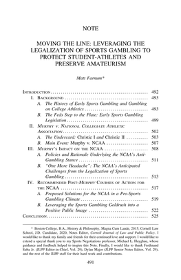 Moving the Line: Leveraging the Legalization of Sports Gambling to Protect Student-Athletes and Preserve Amateurism