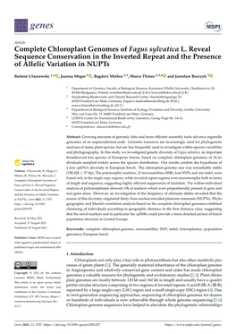 Complete Chloroplast Genomes of Fagus Sylvatica L. Reveal Sequence Conservation in the Inverted Repeat and the Presence of Allelic Variation in Nupts