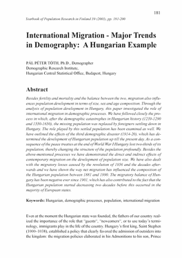 International Migration -Major Trends in Demography: a Hungarian Example