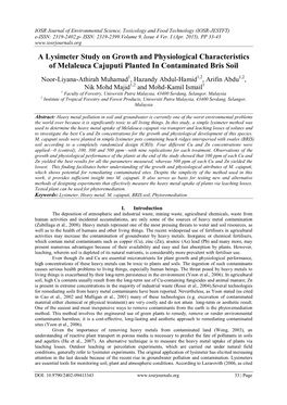 A Lysimeter Study on Growth and Physiological Characteristics of Melaleuca Cajuputi Planted in Contaminated Bris Soil