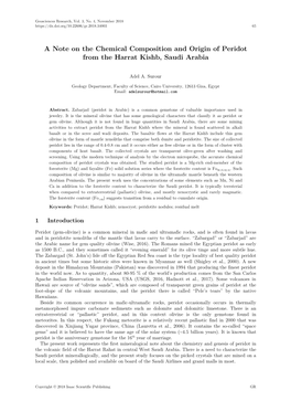 A Note on the Chemical Composition and Origin of Peridot from the Harrat Kishb, Saudi Arabia