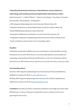 Useful Definitions for Mendelian Randomisation Version 1 March