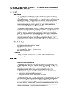 Indonesia. a Watershed Approach to Coastal Zone Management in Balikpapan