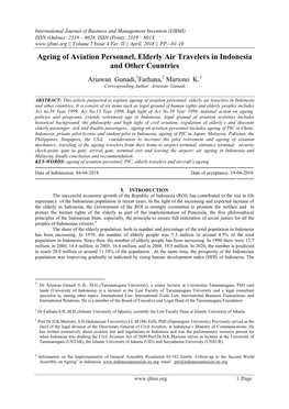 Ageing of Aviation Personnel, Elderly Air Travelers in Indonesia and Other Countries