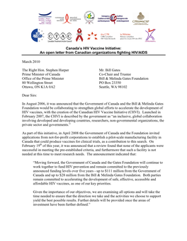 Canada's HIV Vaccine Initiative: an Open Letter from Canadian