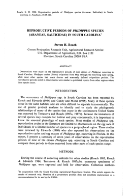 Roach, S . H . 1988 . Reproductive Periods of Phidippus Species