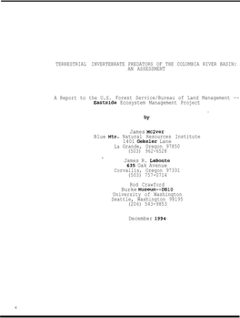 Terrestrial Invertebrate Predators of the Columbia River Basin: an Assessment