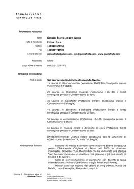 Formato Europeo Per Il Curriculum Vitae