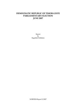 Democratic Republic of Timor-Leste Parliamentary Election June 2007