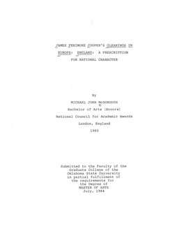 James Fenimore Cooper's Gleanings in Europe: England: a Prescription for National Character