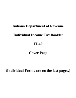 Indiana Department of Revenue Individual Income Tax Booklet IT-40 Cover Page