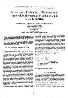 Perfonnance Evaluation of Unidirectional Lightweight Encapsulation Usin G Ns-2 and DVB-S Testbed