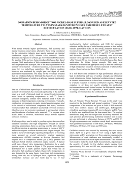 Oxidation Behavior of Two Nickel-Base Superalloys Used As Elevated Temperature Valves in Spark Ignited Engines and Diesel Exhaust Recirculation (Egr) Applications