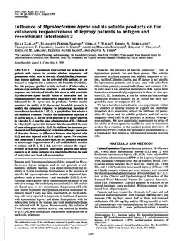 Influence Ofmycobacterium Leprae and Its Soluble Products on The