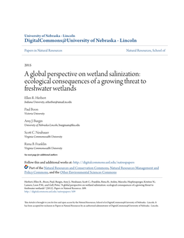 Ecological Consequences of a Growing Threat to Freshwater Wetlands Ellen R