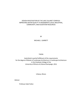 Design Investigation of the Lake Calumet Complex: Improving Water Quality to Regenerate Local Industrial, Community, and Ecosystem Resources