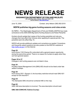 2004 WDFW Big Game Hunting Seasons and Rules