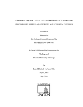 RIPARIAN INVASION by LONICERA MAACKII DRIVES SHIFTS in AQUATIC BIOTA and ECOSYSTEM PROCESSES Di