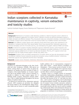Indian Scorpions Collected in Karnataka: Maintenance in Captivity