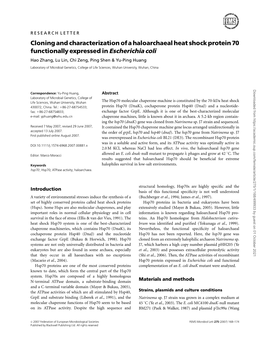 Cloning and Characterization of a Haloarchaeal Heat Shock Protein 70