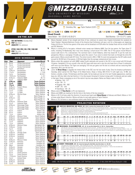 @ Baseball 2018 University of Missouri Baseball Game Notes