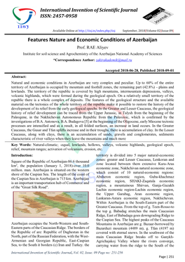 Features Nature and Economic Conditions of Azerbaijan Prof