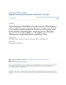 A Preliminary Checklist of Scale Insects