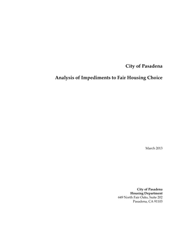 City of Pasadena Analysis of Impediments to Fair Housing Choice