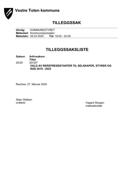 2020-03-05 Tilleggssak Kommunestyret