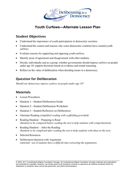 Youth Curfews—Alternate Lesson Plan