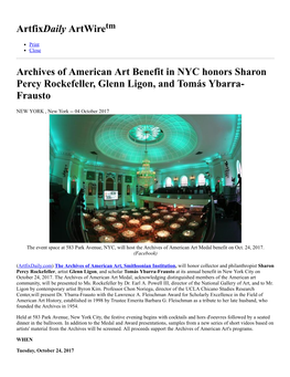 Artfixdaily Artwire Archives of American Art Benefit in NYC Honors Sharon Percy Rockefeller, Glenn Ligon, And