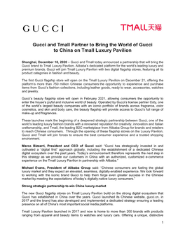 Gucci and Tmall Partner to Bring the World of Gucci to China on Tmall Luxury Pavilion