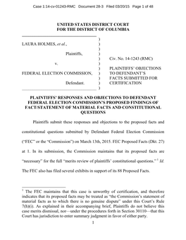 Plaintiffs' Responses to FEC Facts