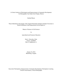 A Critical Analysis of Participation and Empowerment in Community Development: an Ethnographic Case Study from Chiapas, Mexico