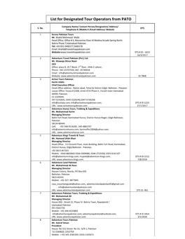 List for Designated Tour Operators from PATO