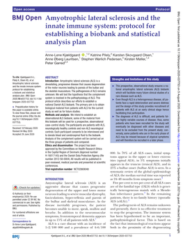 Amyotrophic Lateral Sclerosis and the Innate Immune System: Protocol for Establishing a Biobank and Statistical Analysis Plan