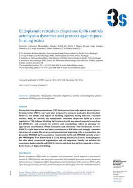 Endoplasmic Reticulum Chaperone Gp96 Controls Actomyosin Dynamics and Protects Against Pore- Forming Toxins