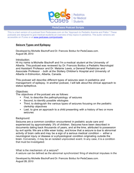 Seizure Types and Epilepsy