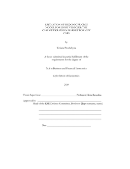 Estimation of Hedonic Pricing Model for Light Vehicles: the Case of Ukrainian Market for New Cars