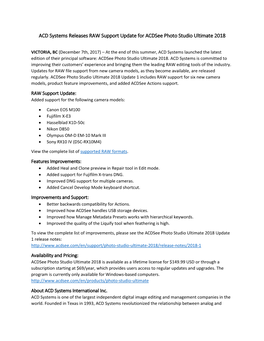 ACD Systems Releases RAW Support Update for Acdsee Photo Studio Ultimate 2018
