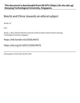 Brecht and China: Towards an Ethical Subject