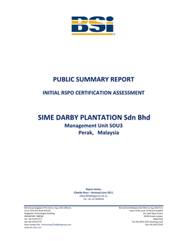 SIME DARBY PLANTATION Sdn Bhd Management Unit SOU3 Perak, Malaysia