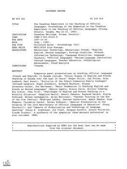 DOCUMENT RESUME the Canadian Experience in the Teaching Of